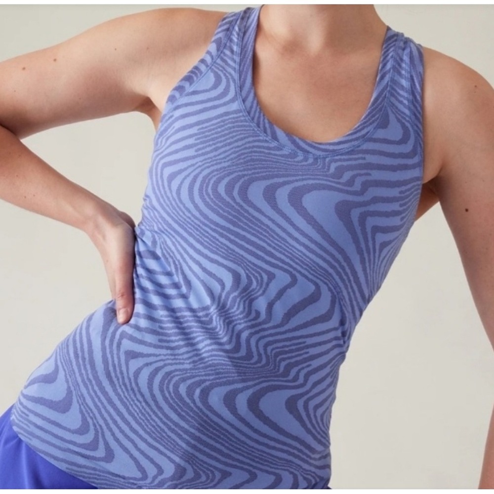 Athleta Momentum Seamless Tank Blue Wavy Marble Racerback Sporty Workout Lrg NWT